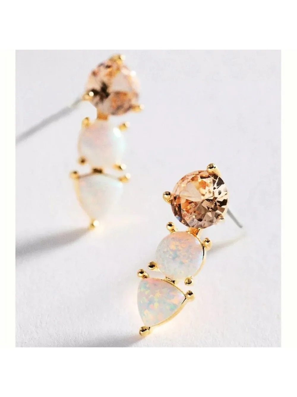 New! Anthropologie Gold Tri Stone Drop Earrings NWT